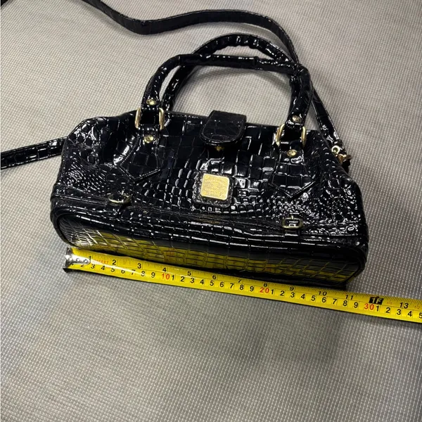 Vintage Renaissance Handicraft Black Patent Croc-Embossed Doctor Bag / Crossbody - Image 2