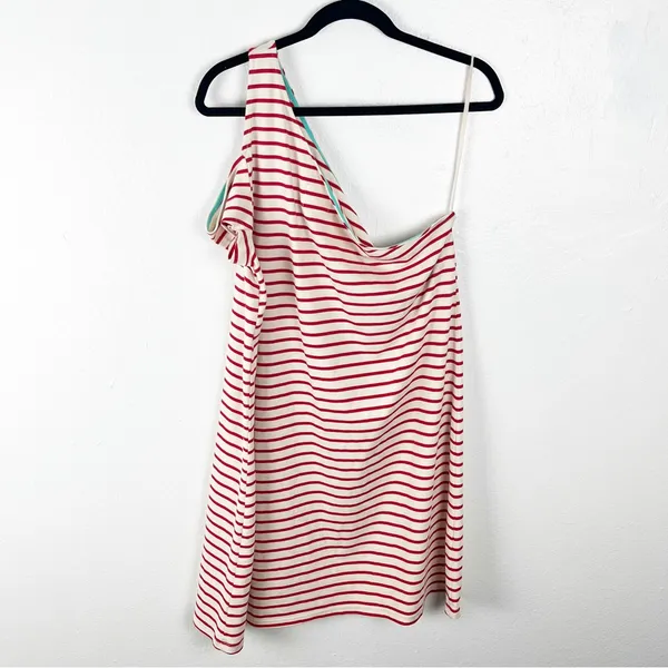 ANTHROPOLOGIE MAEVE 100% Cotton Marketa Striped One Shoulder Dress XL Nautical - Image 2