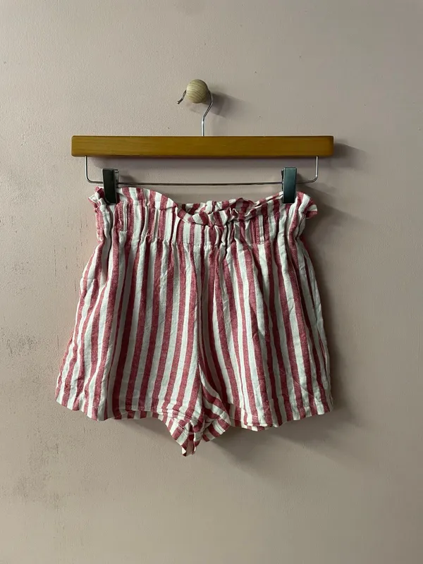 Heart & Hips Linen-Cotton Blend Red Cream Striped High Waist Shorts Size S - Image 12