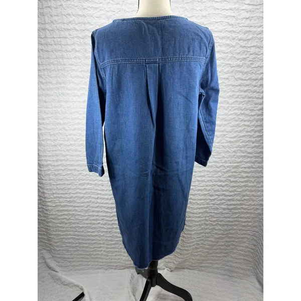 Madewell Denim Shift Dress Medium Wash Frayed Hem Long Sleeve Blue G7926 - Image 3