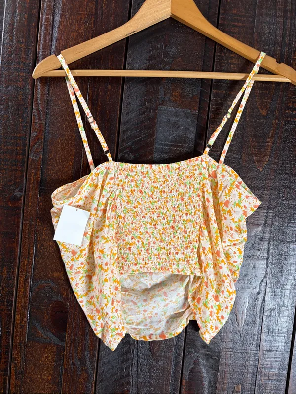 bp. Floral Ruched Spaghetti Strap Crop Top - Small - Image 5
