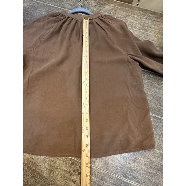 Bella Dahl‎ Button Down Blouse Women's Brown Size Large Raglan Balloon Sleeve - Image 9
