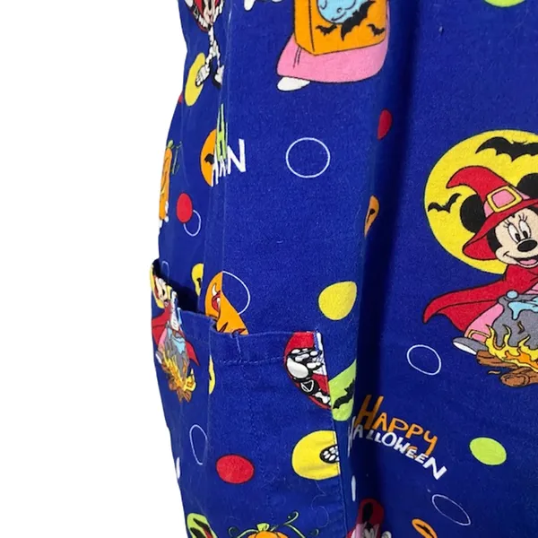 Disney Women’s Blue Mickey Mouse Halloween Wrap Tie Back Medical Scrub Top Sz XL - Image 4