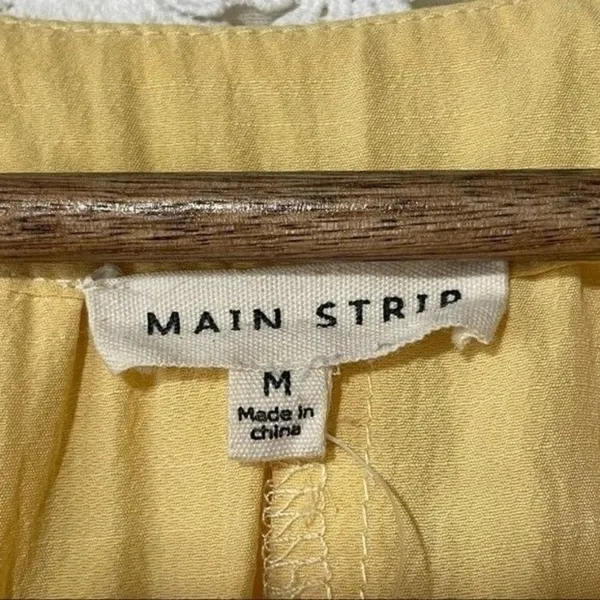 Main Strip Yellow Ruffle Mini Dress V Neck Button Front Women’s Medium - Image 9