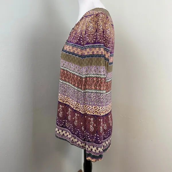 Crosby Mixed Print Long Sleeve Rayon Peasant Blouse Medium Purple - Image 3