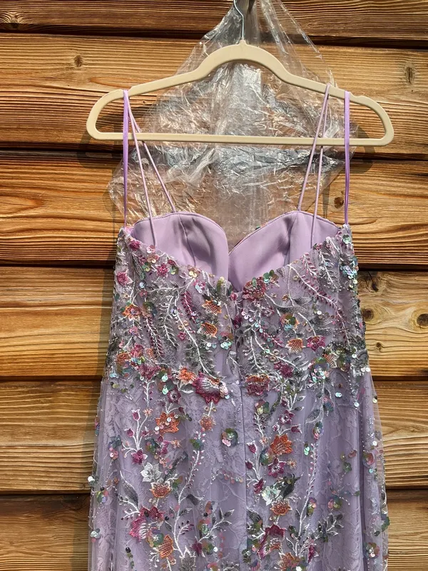 NWOT MAC DUGGAL 69049 Purple Spaghetti Strap Floral Embroidered Trumpet Gown - Image 12