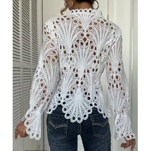 Hollow Lace Top Sz L White Guipure Romantic Sleeves Coquette Feminine Victorian - Image 4