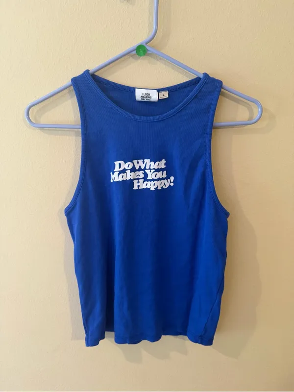 University Tees Do What Makes You Happy Blue Ribbed Tank Top - Image 2