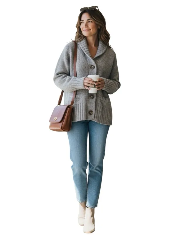 Aerie Wool Blend Shawl Collar Button Front Cardigan Gray Sweater Small in GUC - Image 2