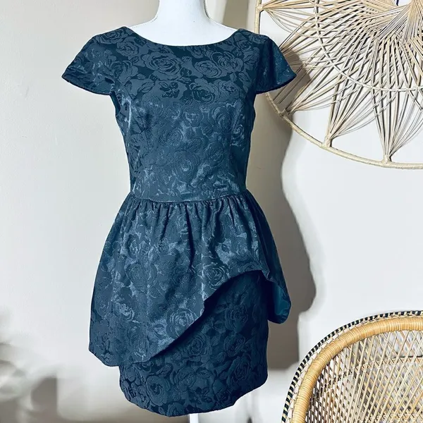 Keepsake the Label Black Floral Asymmetrical Peplum Cocktail Mini Dress - Image 2
