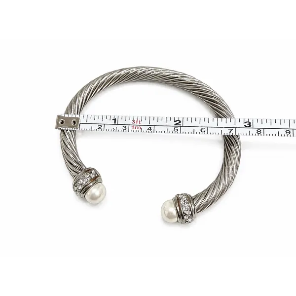 Silver stainless steel Twisted Cable Cuff Bangle Bracelet Pearl Clear Crystal - Image 3