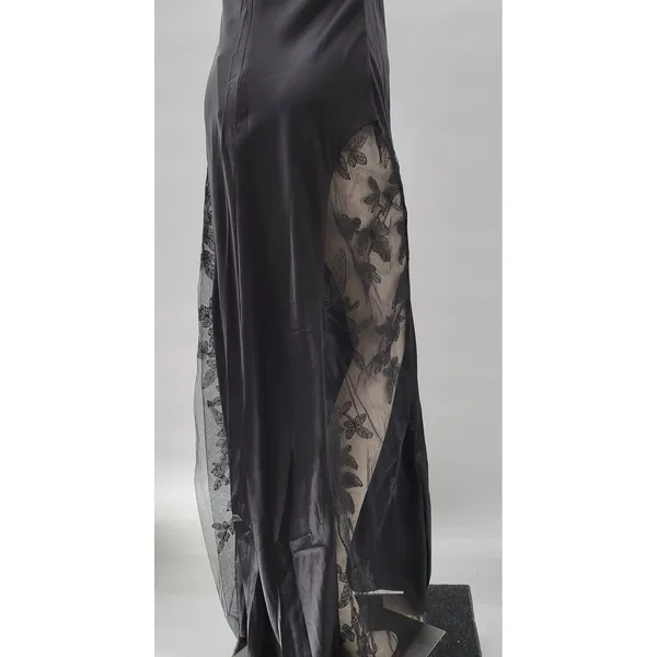 HHQ Maxi Slip Dress Size M Black Satin Lace Trim Spaghetti Strap Sexy NWT - Image 6