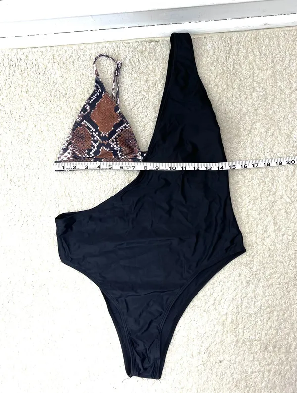 Swimsuit Black & Snakeskin One Piece With Cutout - Image 2