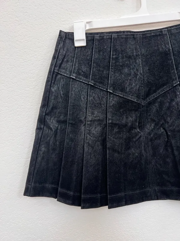 Free People “Sugar & Spice” Pleated Mini Skirt Black Size 10 100% Viscose‎ - Image 3