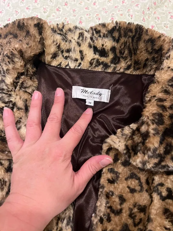 Lovely Melody Leopard-Print Faux Fur Hooded Coat - Brown - Image 3