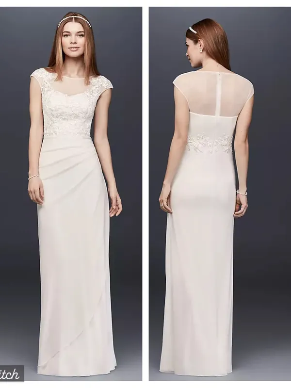 Elegant New David’s Bridal Chiffon Mesh Wedding Gown - Image 2