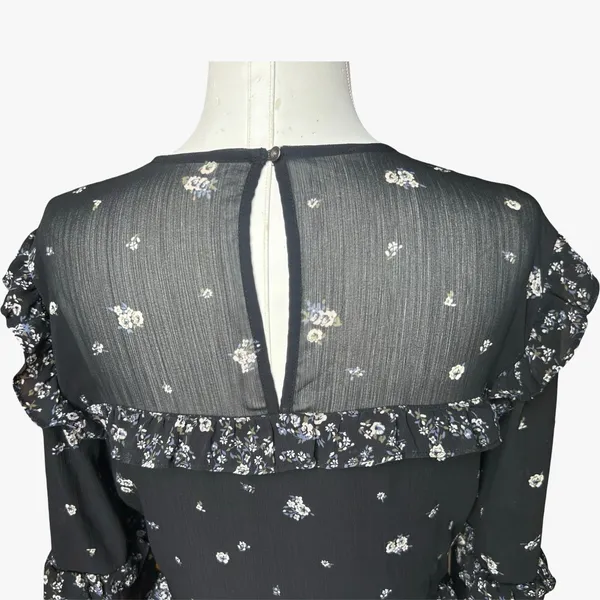 Abercrombie & Fitch Ditsy Floral Ruffle Chiffon Mini Dress Sheer Sleeves Boho L - Image 6