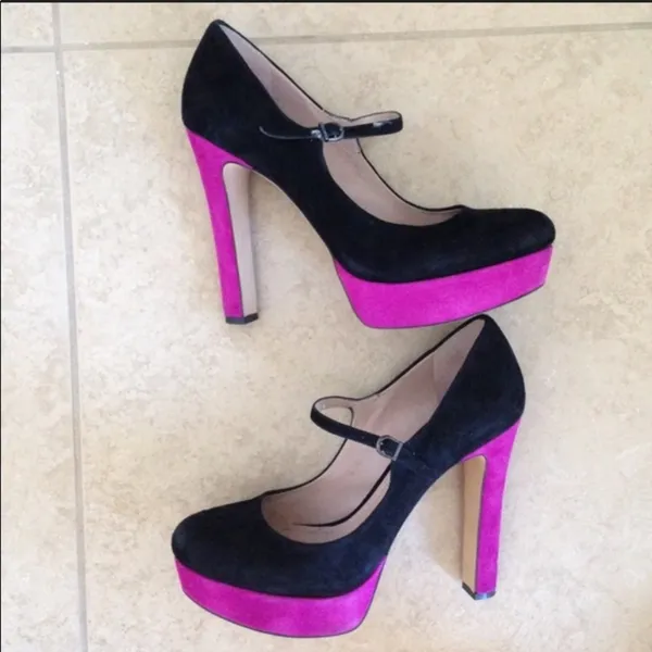 VINCE CAMUTO Black and Purple Suede Mary Jane Platform Pump Heel Size 6 - Image 3