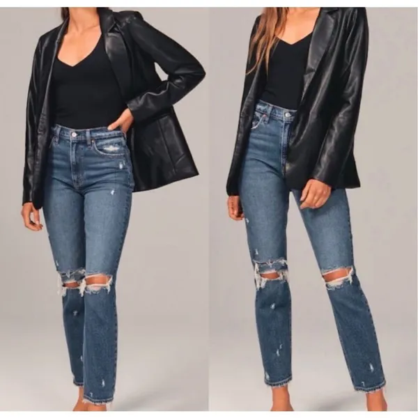 NEW Abercrombie & Fitch The Mom High Rise Distressed‎ Ankle Jeans Sz 28 - Image 4