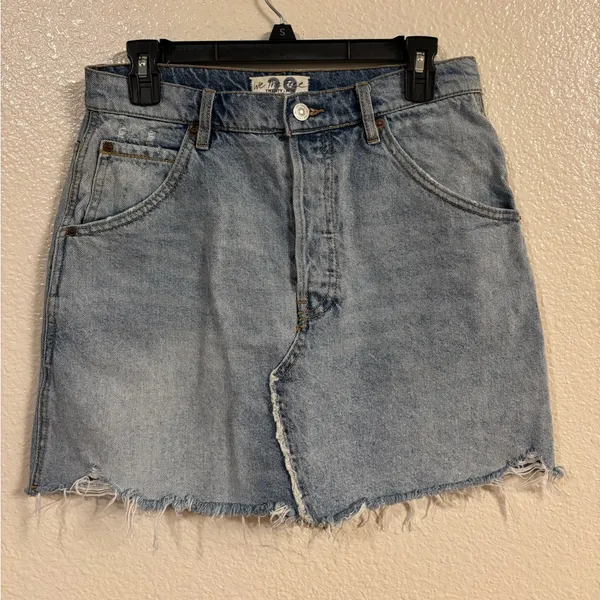 FREE PEOPLE We The Free Denim Brea Cutoff Skirt in Mile High Blue - Image 3