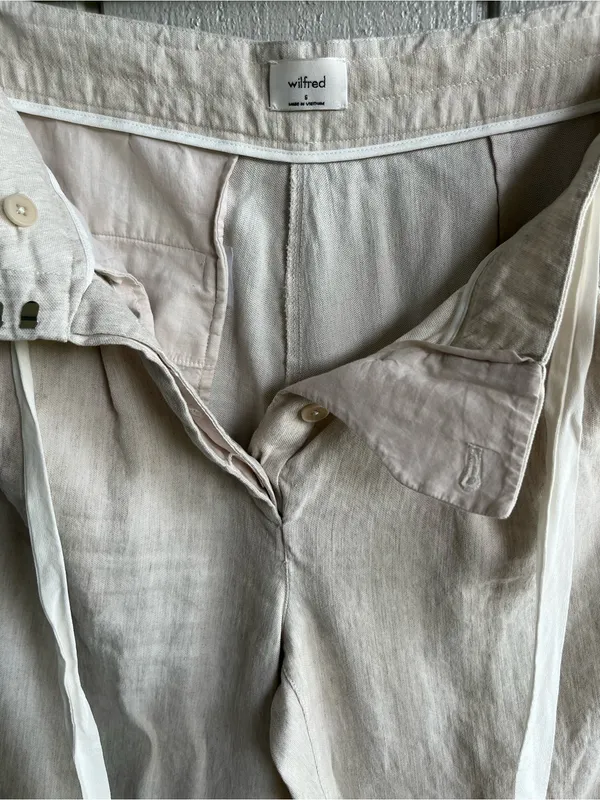 Aritzia Wilfred Linen Blend Cropped Trousers in Cream Size S - Image 4