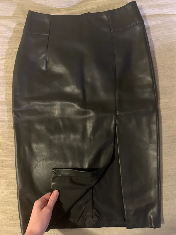 Black Leather Midi Skirt Size 2 - Image 2