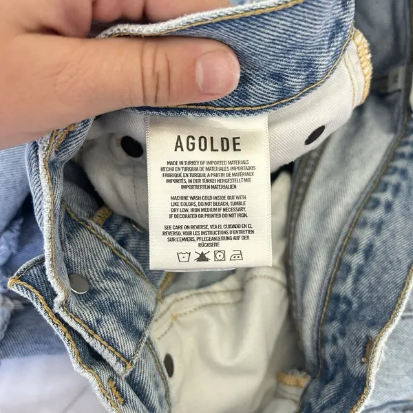 Agolde Long Parker Distressed Denim‎ Shorts Light Wash Button-Fly Womens 24 - Image 8