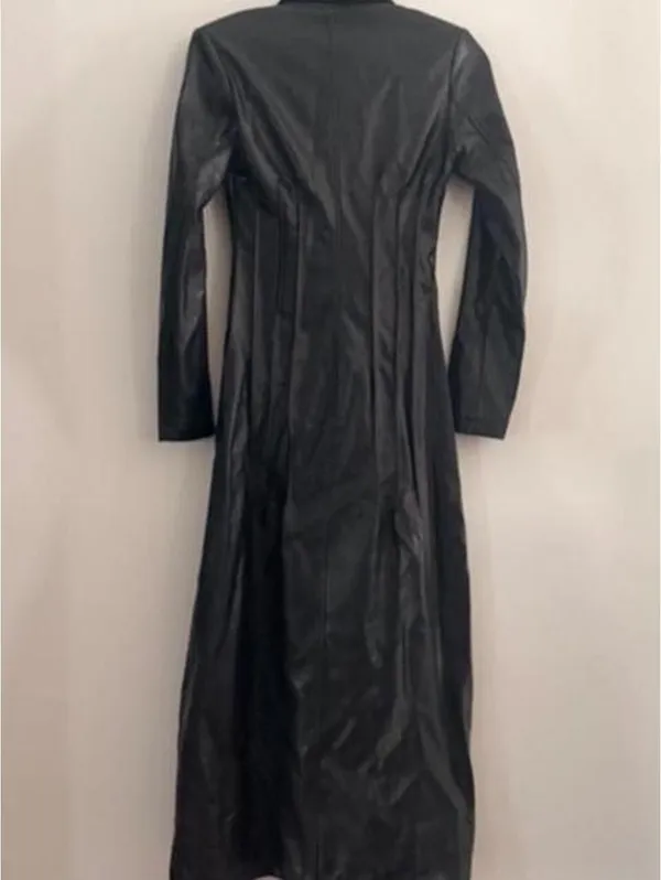Princess Polly Speak Easy Long Line Faux Leather Coat Black - Image 4