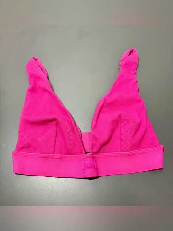 SKIMS Ribbed Cotton Blend Plunge Pink Bralette - Image 3