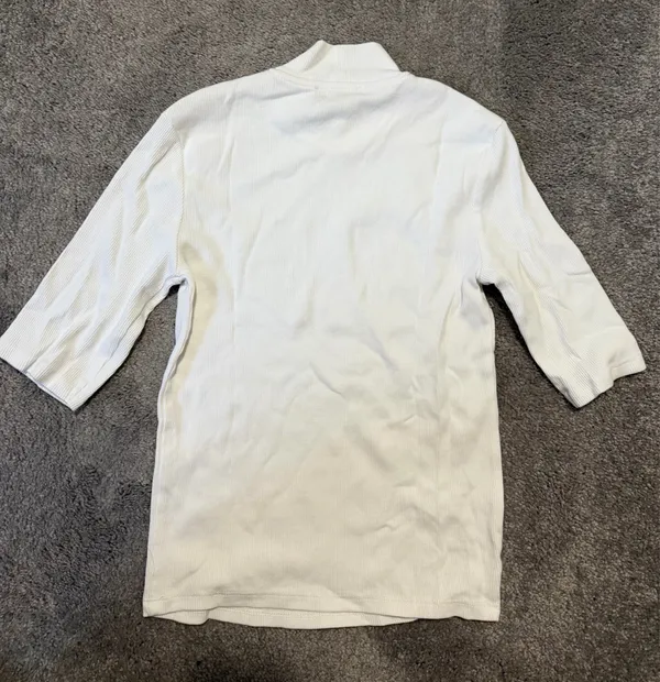 ZARA White Ribbed Mockneck Tee - Image 3