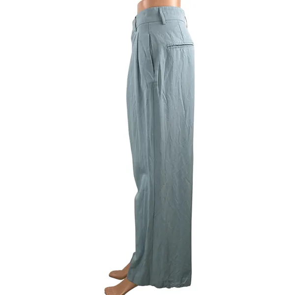 Zara Women's Blue Linen High Waisted Pleated Wide Leg Trousers Pants Size M - Image 2