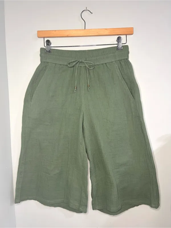 Eileen Fisher Nori Drawstring Wide Leg Cropped Culottes Organic Cotton Gauze - Image 6