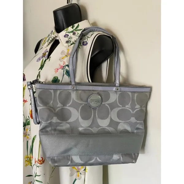 Coach Gray Jacquard Fabric Long Strap Tote Bag - Image 9
