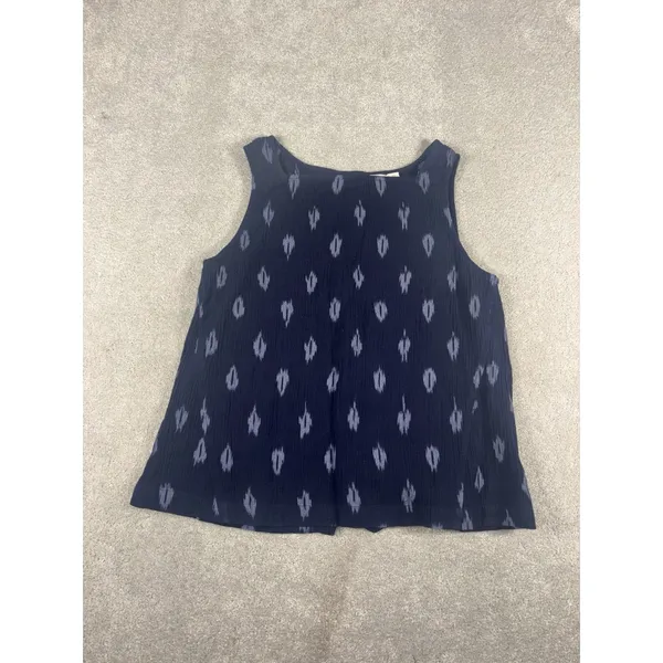 EILEEN FISHER Midnight Blue Cotton‎ Ikat Petal Sleeveless Shell Tank Top small - Image 4