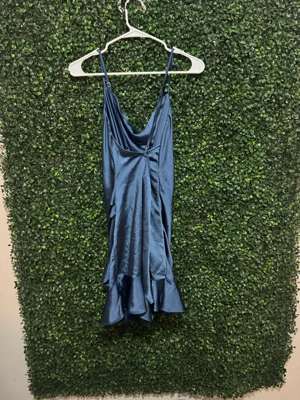 PRINCESS POLLY SATIN Ruffle Hem Romper 10 NAVY BLUE - Image 5