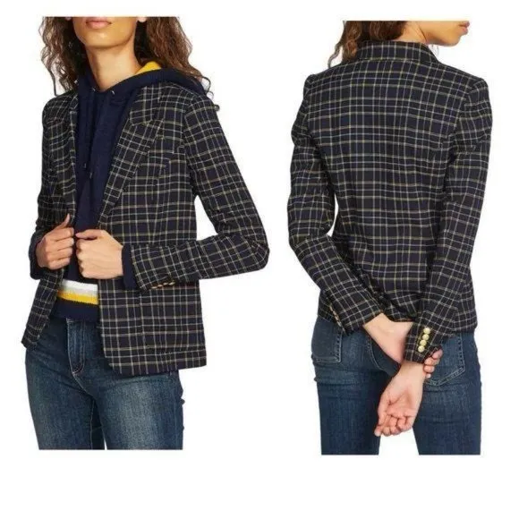 Court and Rowe Navy Peak‎ Lapel Check Plaid Blazer - Image 2