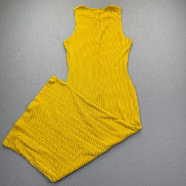 Reformation Ribbed Maxi Dress Mustard Yellow Keyhole Cutout Sleeveless Size M - Image 11