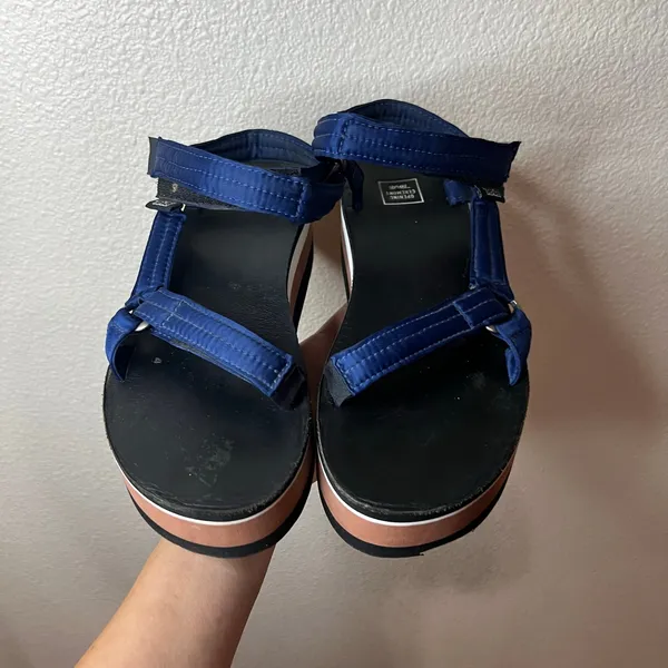 Teva x Opening Ceremony Satin Flatform Sandals in blue tan black white WOMENS 9 - Image 3