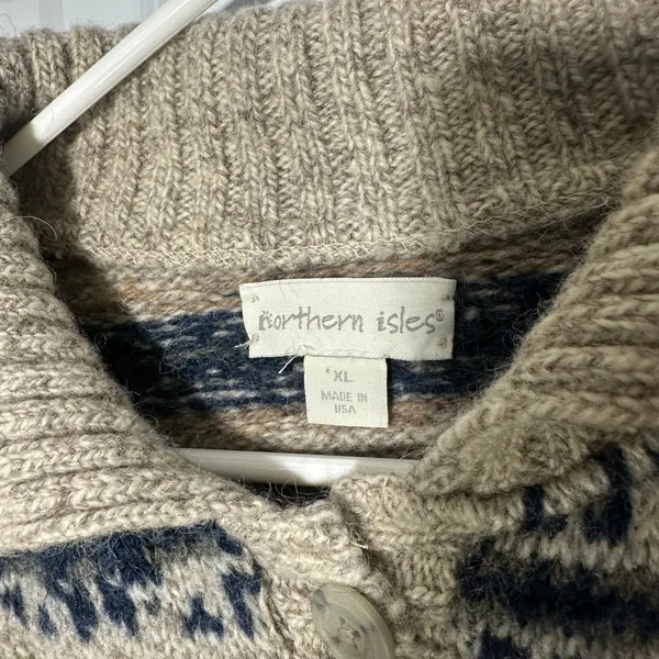 Northern Isles XL Wool Blend Nordic Fair Isle Cardigan Sweater USA Vtg Grandma - Image 3