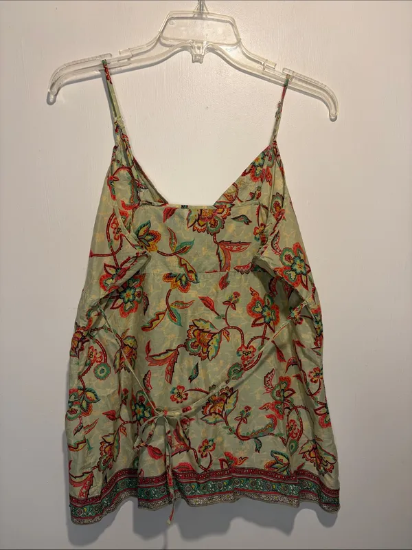 Y2K Vintage Semi Sheer Spaghetti Straps Floral Embroidered Neckline Tank Top L - Image 2