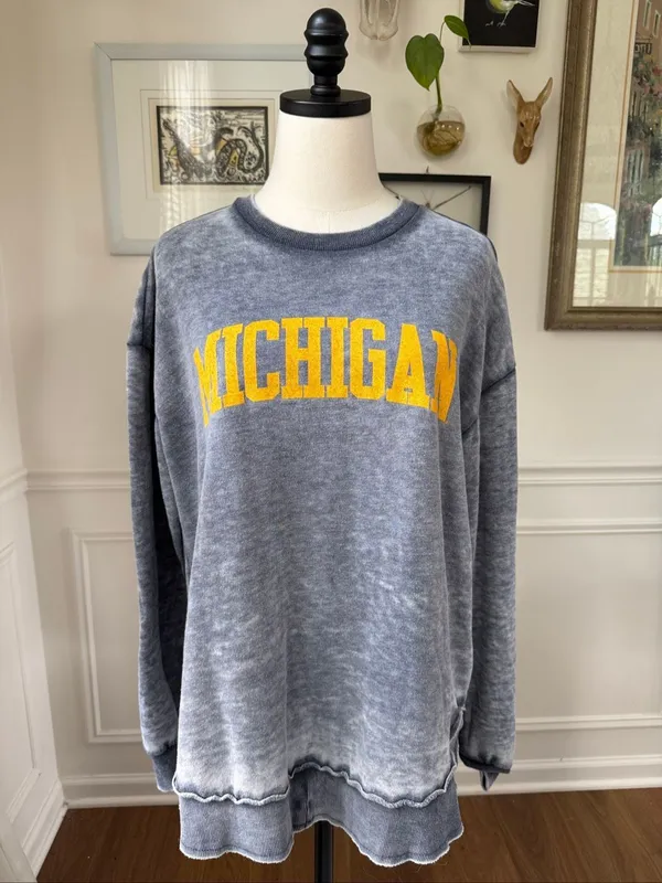 Pressbox Michigan Wolverines Vintage Wash Pullover Oversized Sweatshirt M - Image 2