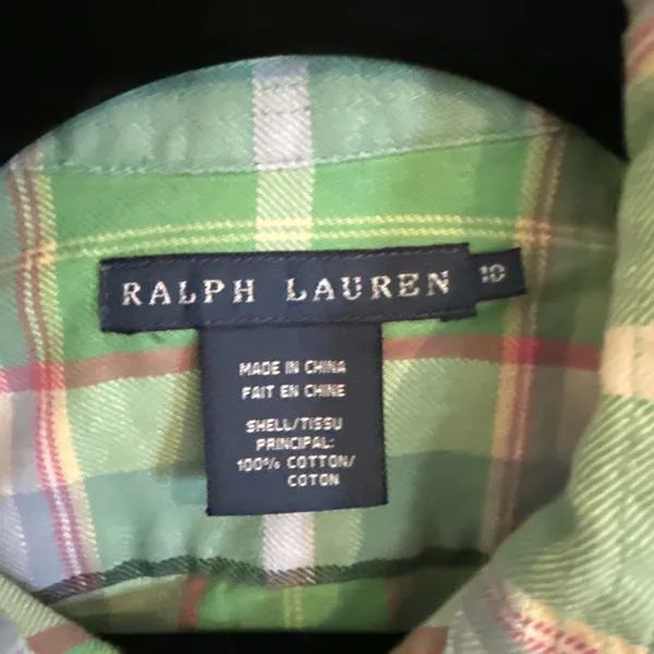 Laurel Ralph Lauren RLL Flannel Button Down Women's Green Pink Shirt Size 10 - Image 2