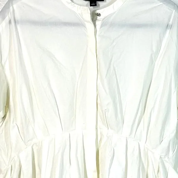 1X Plus Size Victoria Beckham White Poplin Gathered Waist Top Minimalist Blouse - Image 6