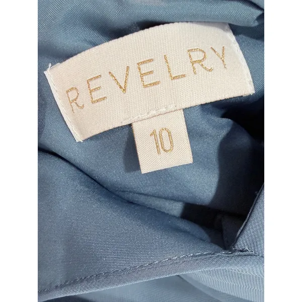 Revelry Maxi Dress Blue Chiffon Flutter Sleeve Wrap Gown Size 10 - Image 3