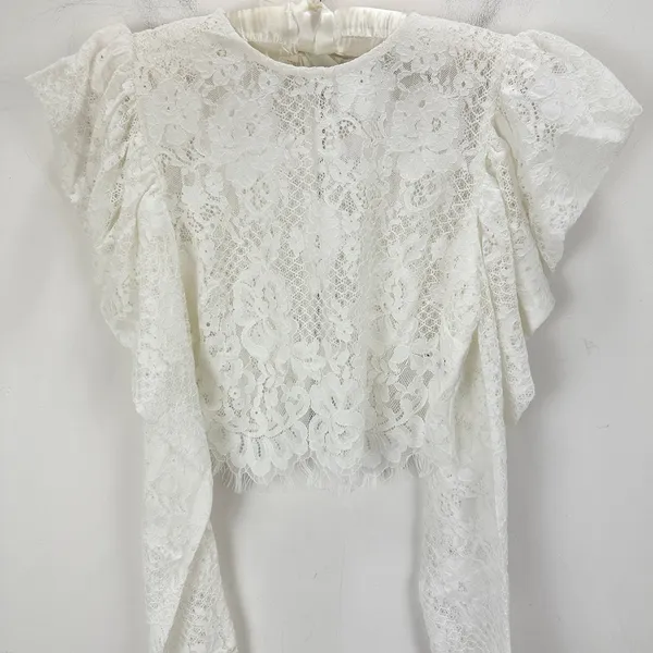 NEW Naked Wardrobe The Statement Lace Blouse Long Puff Sleeve Ivory Romantic S - Image 3