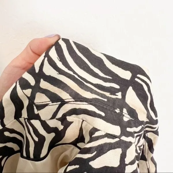 Calvin‎ Klein Blazer Size 4 Black Cream Zebra Animal Print Executive Sleek Retro - Image 7