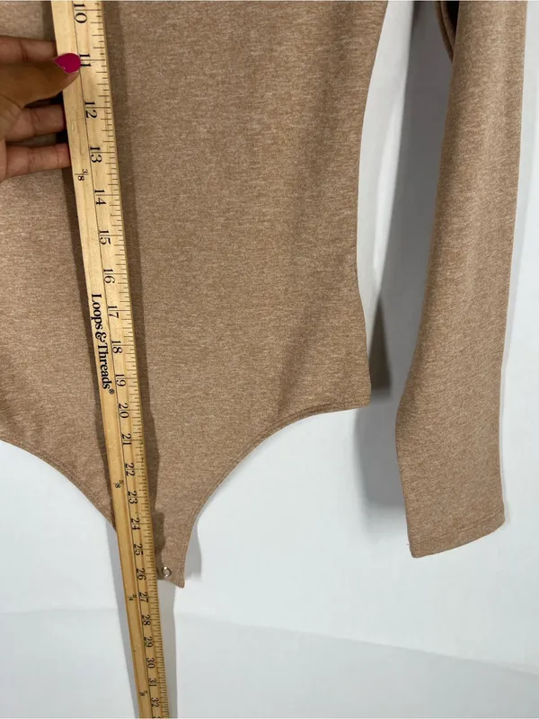 Express Body Contour Cozy Mock Neck Cutout Bodysuit Tan Size S NWT - Image 9
