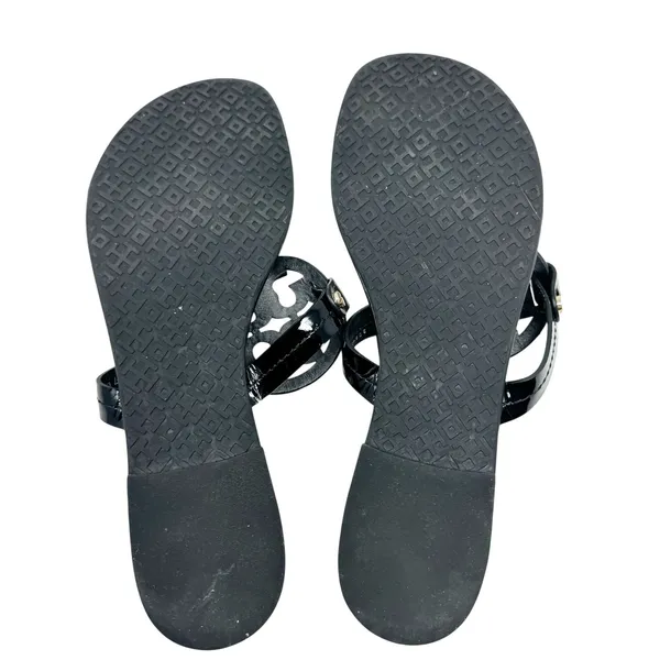 TORY BURCH Black Patent Leather Miller Classic Designer Logo Sandals Size 8.5 - Image 6