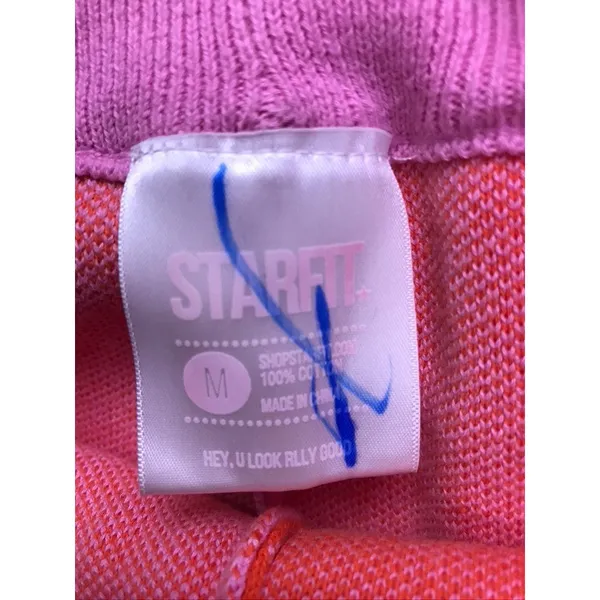STARFIT Knit Shorts Women Size M Pink Orange Checkered High Waisted Retro - Image 2
