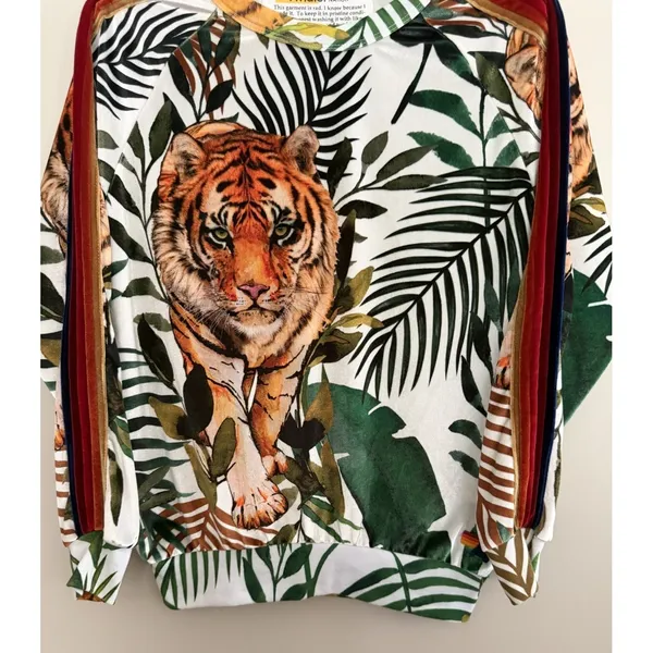 Aviator‎ Nation Velvet Tiger Pullover Crewneck White Unisex Size Small - Image 5